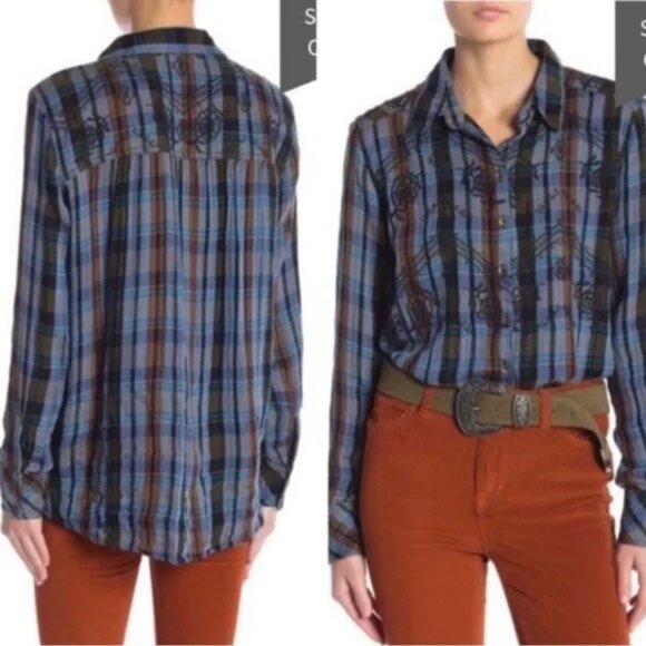 Free People Magical Embroidered Button Down Size M Western Cowgirl - Picture 4 of 11